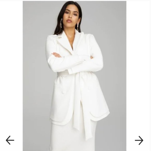 NWT GOOD AMERICAN Double Layer Tuxedo Tie Waist Blazer Jacket White - Picture 5 of 14